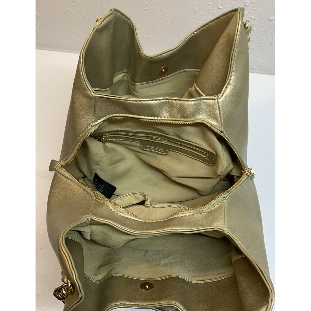 New Bebe Colette Triple Entry Gold Metallic Chain Purse Shoulder Bag Tote $109 - Picture 3 of 10